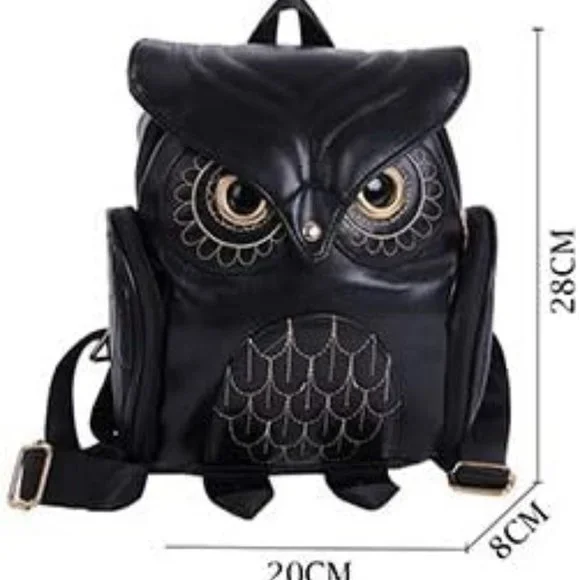 NWT Faux Leather Owl Embroidered Backpack School Bag Waterproof Lightweight cute - Picture 3 of 5